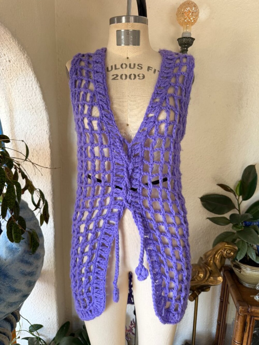 70s Vintage Helen Sue Purple Crochet Vest Boho Style Made in Japan VTG